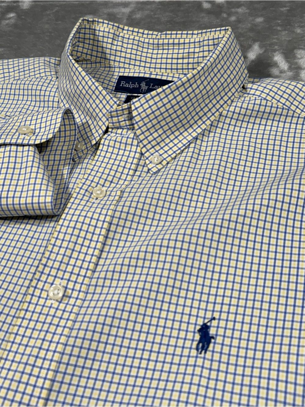 Ralph Lauren Shirt Mens Yellow Blue Gingham Yarmouth Button Down 18-34/35 XL